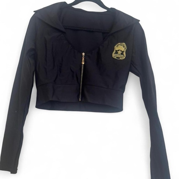 Police Costume Black Police Zip-Up Gold Badge - Picture 1 of 3
